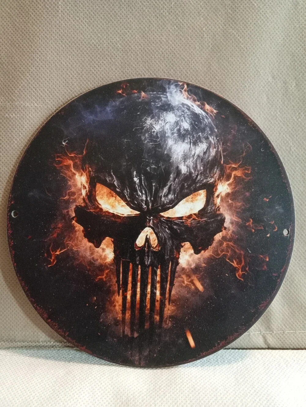 Black & Orange Flaming Skull Wood Wall Decor - Halloween